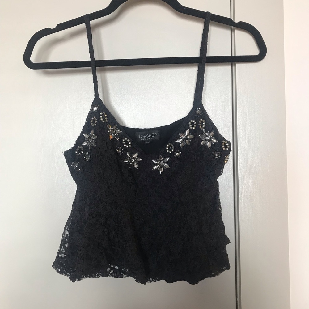 ✨Moving Sale✨Topshop Black Lace Tank Crop Top